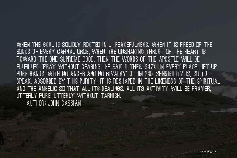 John Cassian Quotes: When The Soul Is Solidly Rooted In ... Peacefulness, When It Is Freed Of The Bonds Of Every Carnal Urge,