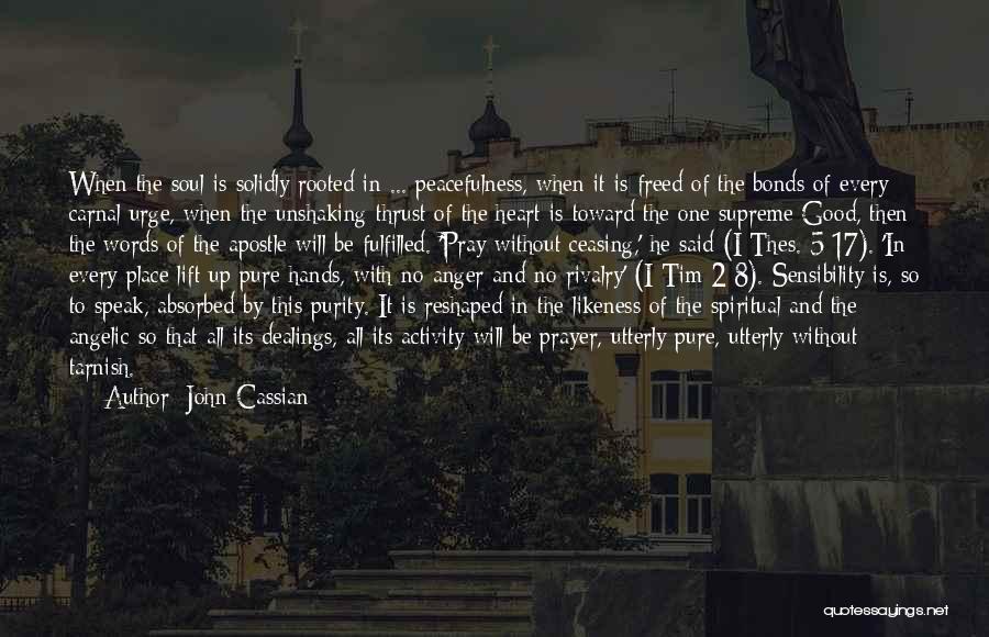 John Cassian Quotes: When The Soul Is Solidly Rooted In ... Peacefulness, When It Is Freed Of The Bonds Of Every Carnal Urge,
