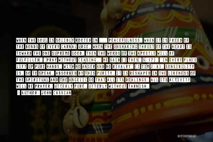 John Cassian Quotes: When The Soul Is Solidly Rooted In ... Peacefulness, When It Is Freed Of The Bonds Of Every Carnal Urge,