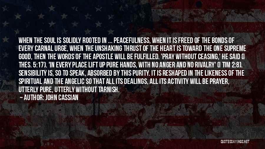 John Cassian Quotes: When The Soul Is Solidly Rooted In ... Peacefulness, When It Is Freed Of The Bonds Of Every Carnal Urge,