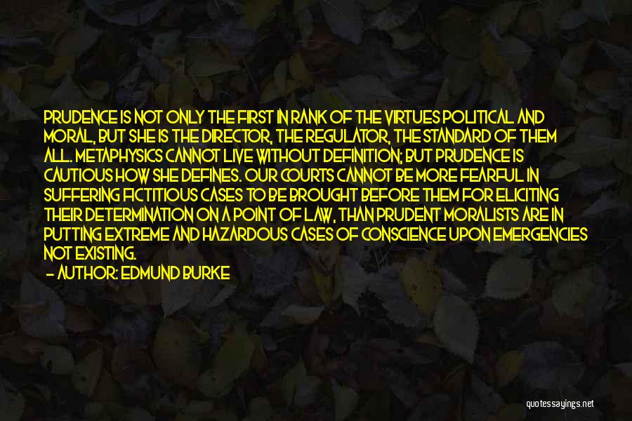 Edmund Burke Quotes: Prudence Is Not Only The First In Rank Of The Virtues Political And Moral, But She Is The Director, The