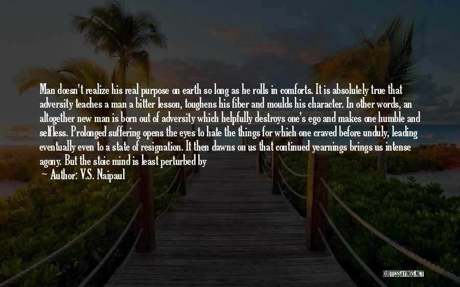 V.S. Naipaul Quotes: Man Doesn't Realize His Real Purpose On Earth So Long As He Rolls In Comforts. It Is Absolutely True That