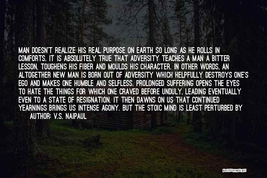 V.S. Naipaul Quotes: Man Doesn't Realize His Real Purpose On Earth So Long As He Rolls In Comforts. It Is Absolutely True That