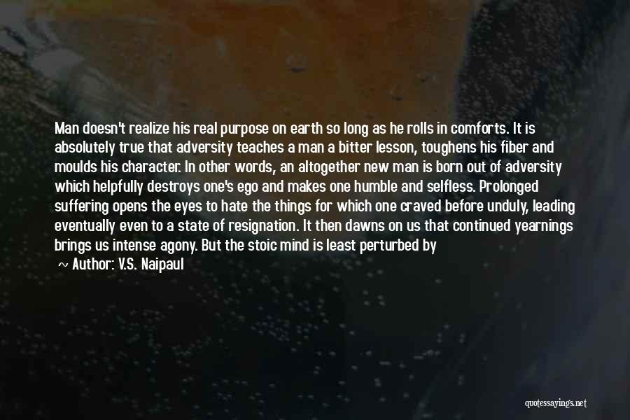 V.S. Naipaul Quotes: Man Doesn't Realize His Real Purpose On Earth So Long As He Rolls In Comforts. It Is Absolutely True That