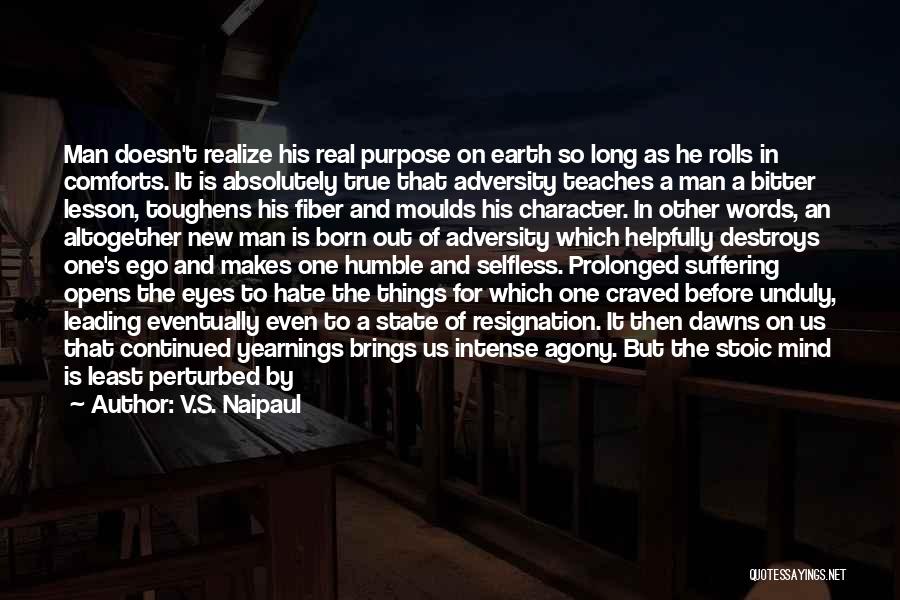 V.S. Naipaul Quotes: Man Doesn't Realize His Real Purpose On Earth So Long As He Rolls In Comforts. It Is Absolutely True That