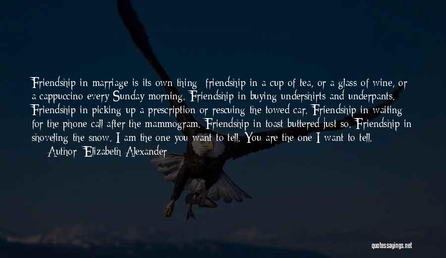 Elizabeth Alexander Quotes: Friendship In Marriage Is Its Own Thing: Friendship In A Cup Of Tea, Or A Glass Of Wine, Or A