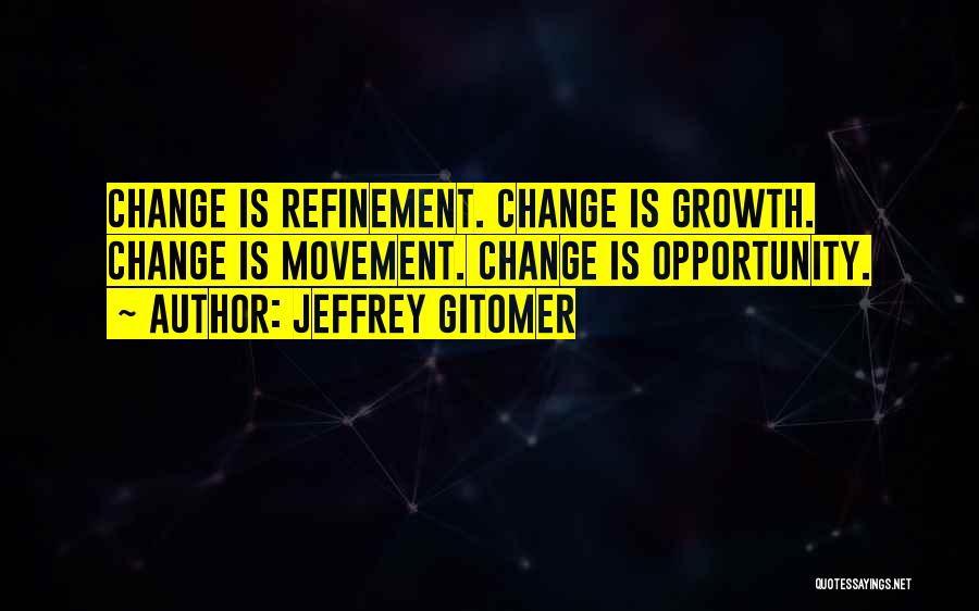 Jeffrey Gitomer Quotes: Change Is Refinement. Change Is Growth. Change Is Movement. Change Is Opportunity.