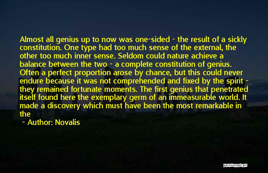 Novalis Quotes: Almost All Genius Up To Now Was One-sided - The Result Of A Sickly Constitution. One Type Had Too Much