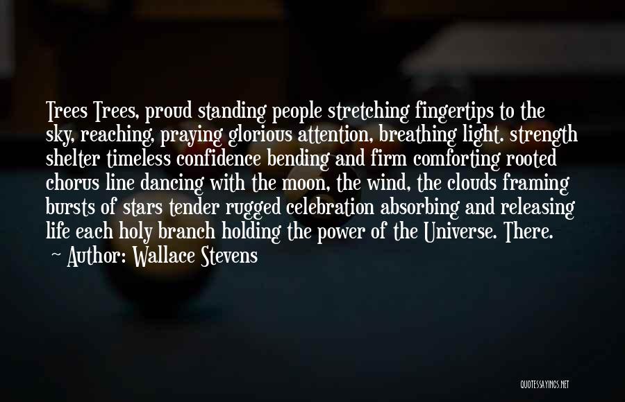 Wallace Stevens Quotes: Trees Trees, Proud Standing People Stretching Fingertips To The Sky, Reaching, Praying Glorious Attention, Breathing Light. Strength Shelter Timeless Confidence