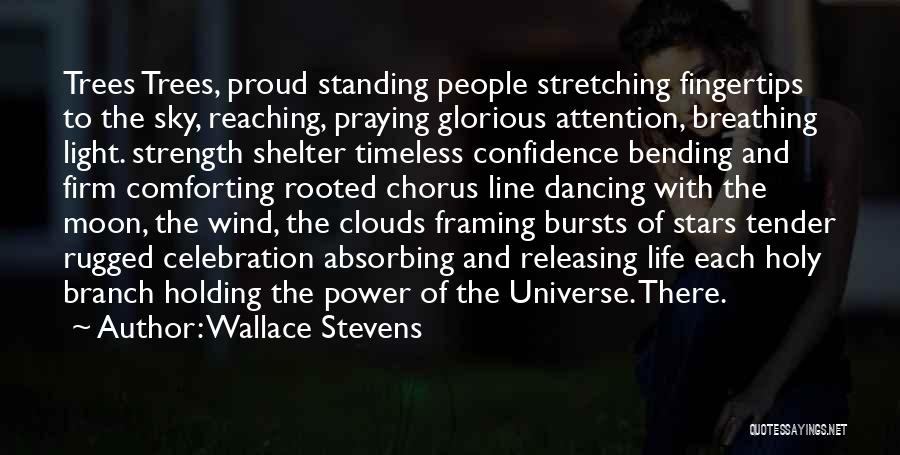 Wallace Stevens Quotes: Trees Trees, Proud Standing People Stretching Fingertips To The Sky, Reaching, Praying Glorious Attention, Breathing Light. Strength Shelter Timeless Confidence