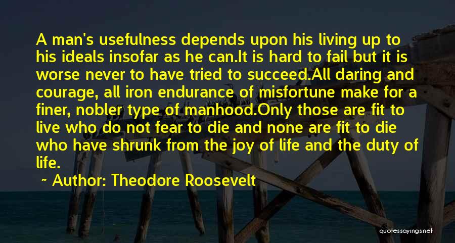 Theodore Roosevelt Quotes: A Man's Usefulness Depends Upon His Living Up To His Ideals Insofar As He Can.it Is Hard To Fail But