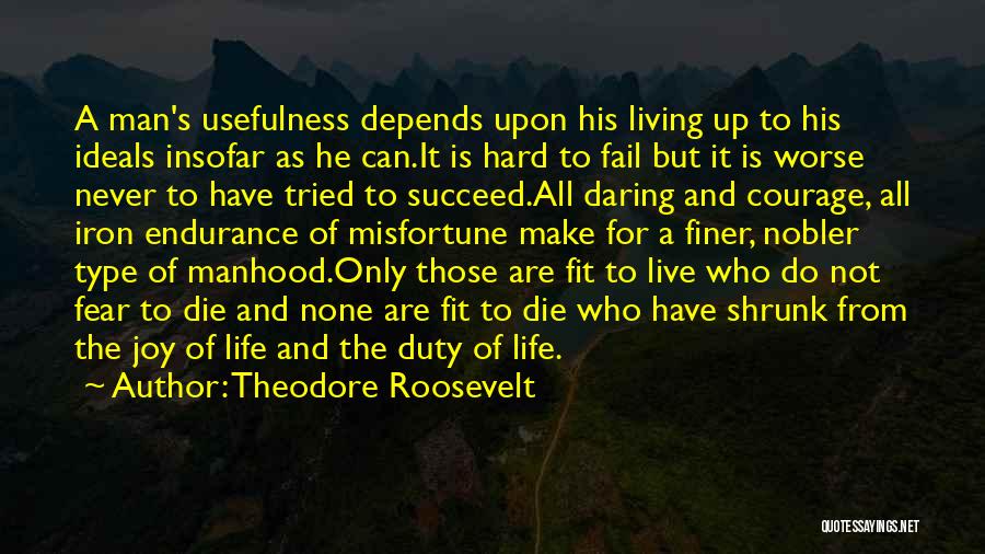 Theodore Roosevelt Quotes: A Man's Usefulness Depends Upon His Living Up To His Ideals Insofar As He Can.it Is Hard To Fail But