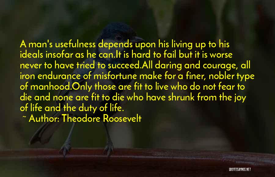 Theodore Roosevelt Quotes: A Man's Usefulness Depends Upon His Living Up To His Ideals Insofar As He Can.it Is Hard To Fail But