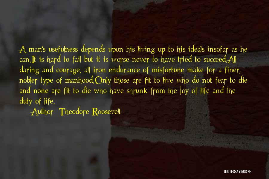 Theodore Roosevelt Quotes: A Man's Usefulness Depends Upon His Living Up To His Ideals Insofar As He Can.it Is Hard To Fail But