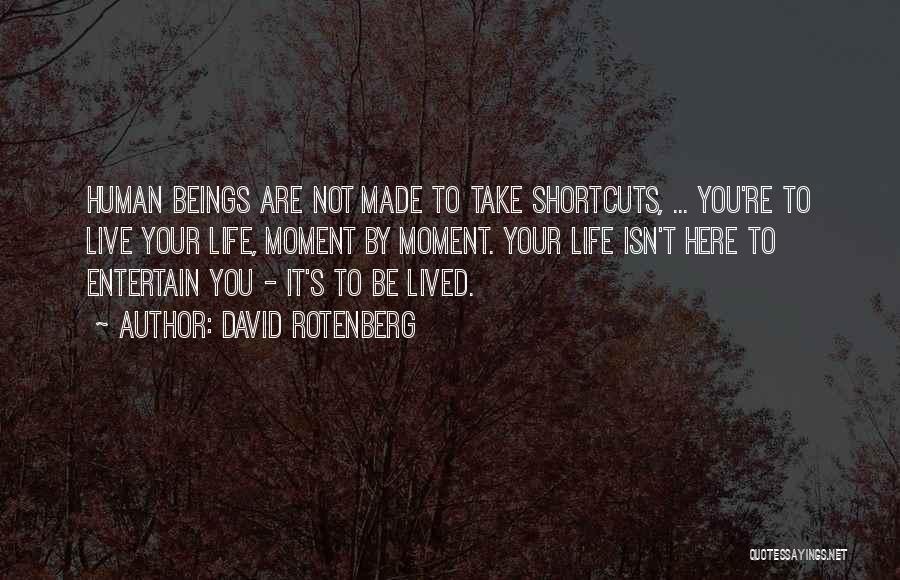David Rotenberg Quotes: Human Beings Are Not Made To Take Shortcuts, ... You're To Live Your Life, Moment By Moment. Your Life Isn't