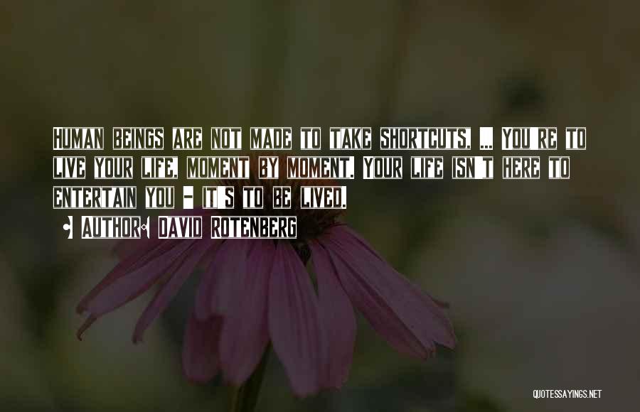 David Rotenberg Quotes: Human Beings Are Not Made To Take Shortcuts, ... You're To Live Your Life, Moment By Moment. Your Life Isn't