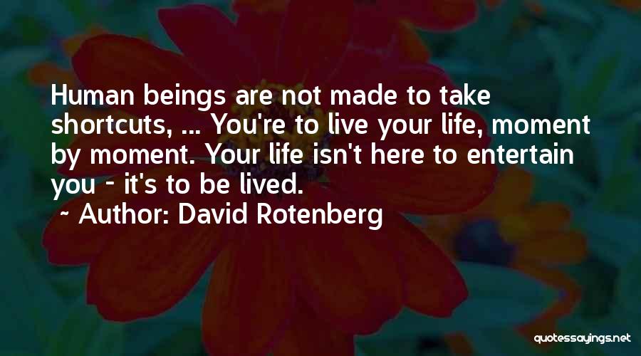 David Rotenberg Quotes: Human Beings Are Not Made To Take Shortcuts, ... You're To Live Your Life, Moment By Moment. Your Life Isn't