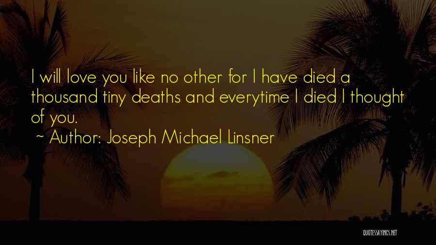 Joseph Michael Linsner Quotes: I Will Love You Like No Other For I Have Died A Thousand Tiny Deaths And Everytime I Died I