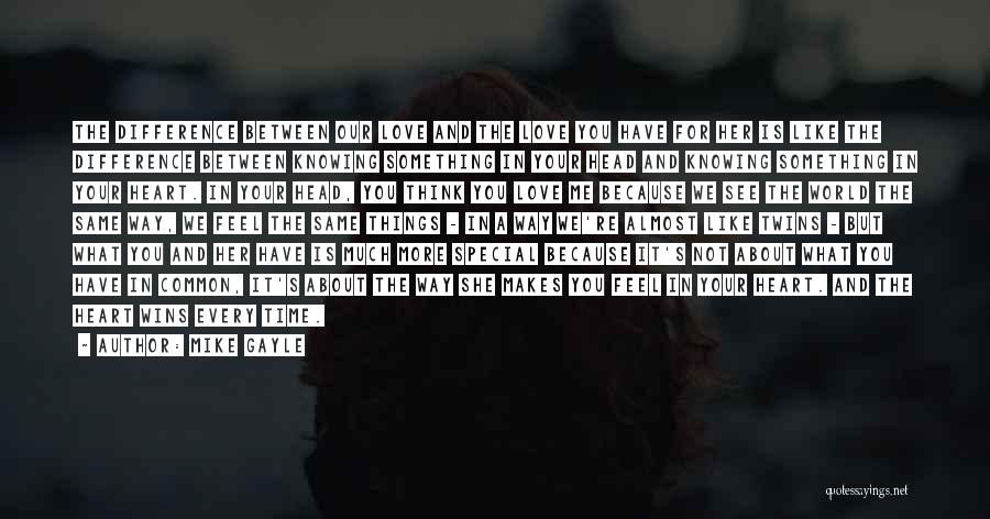 Mike Gayle Quotes: The Difference Between Our Love And The Love You Have For Her Is Like The Difference Between Knowing Something In