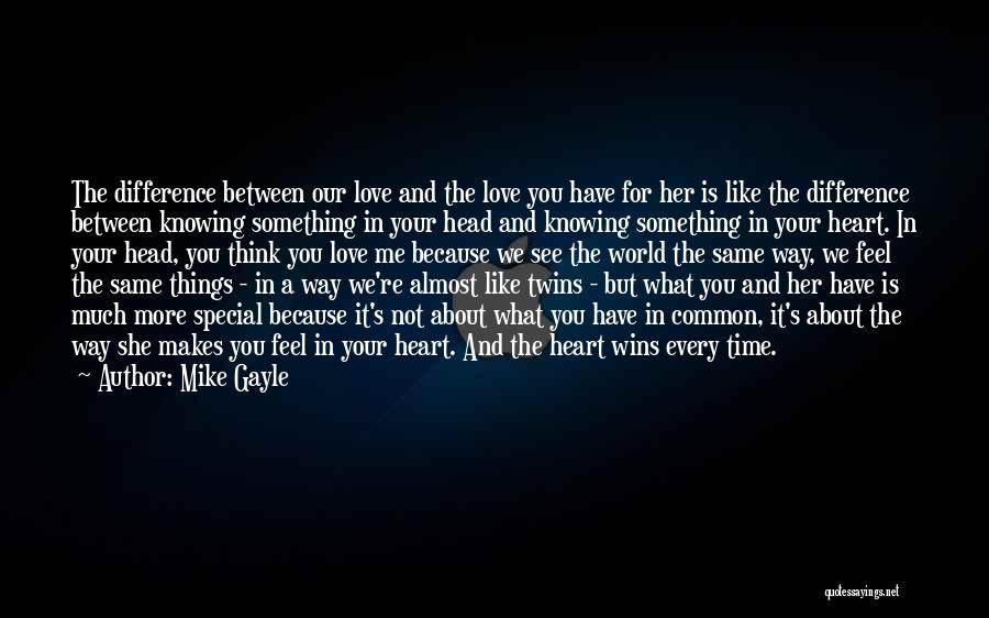 Mike Gayle Quotes: The Difference Between Our Love And The Love You Have For Her Is Like The Difference Between Knowing Something In