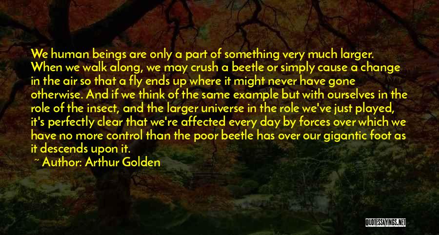 Arthur Golden Quotes: We Human Beings Are Only A Part Of Something Very Much Larger. When We Walk Along, We May Crush A