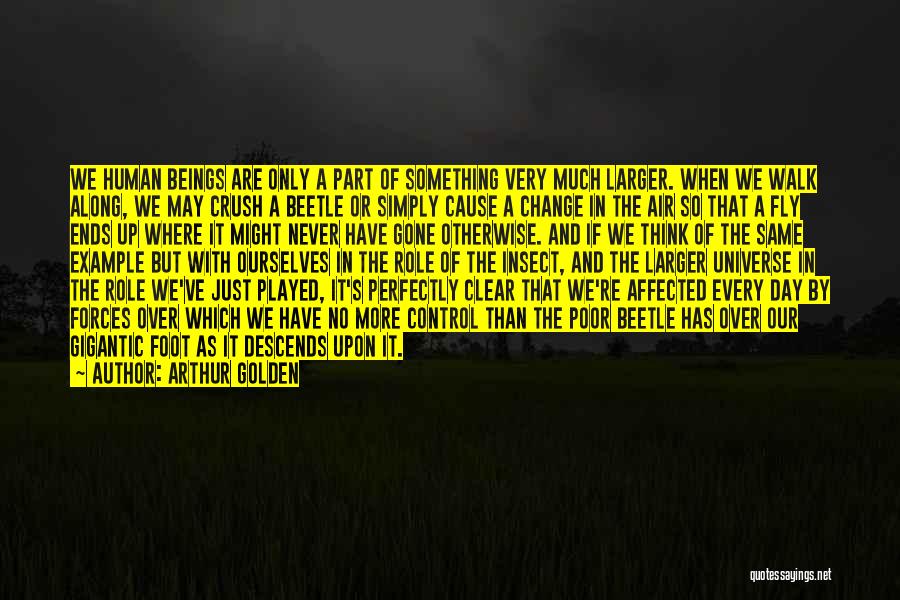 Arthur Golden Quotes: We Human Beings Are Only A Part Of Something Very Much Larger. When We Walk Along, We May Crush A