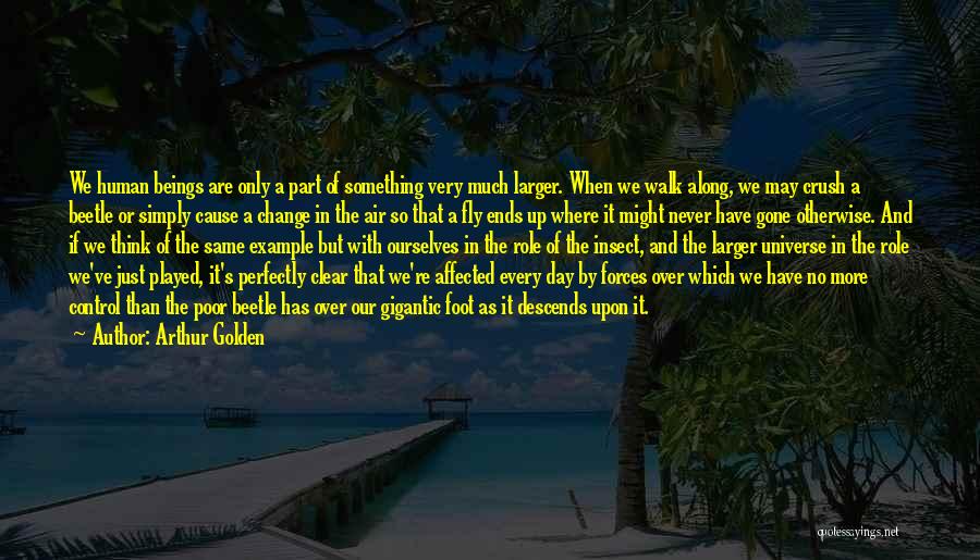 Arthur Golden Quotes: We Human Beings Are Only A Part Of Something Very Much Larger. When We Walk Along, We May Crush A