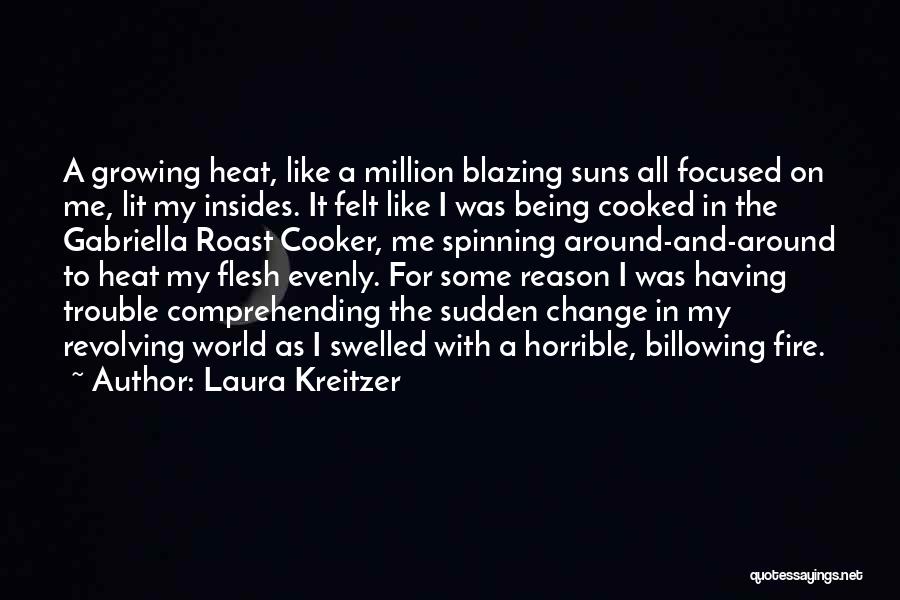 Laura Kreitzer Quotes: A Growing Heat, Like A Million Blazing Suns All Focused On Me, Lit My Insides. It Felt Like I Was