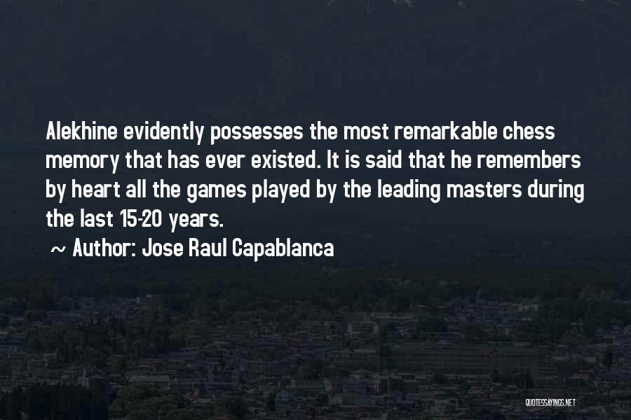 Jose Raul Capablanca Quotes: Alekhine Evidently Possesses The Most Remarkable Chess Memory That Has Ever Existed. It Is Said That He Remembers By Heart