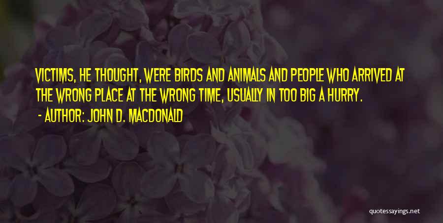 John D. MacDonald Quotes: Victims, He Thought, Were Birds And Animals And People Who Arrived At The Wrong Place At The Wrong Time, Usually