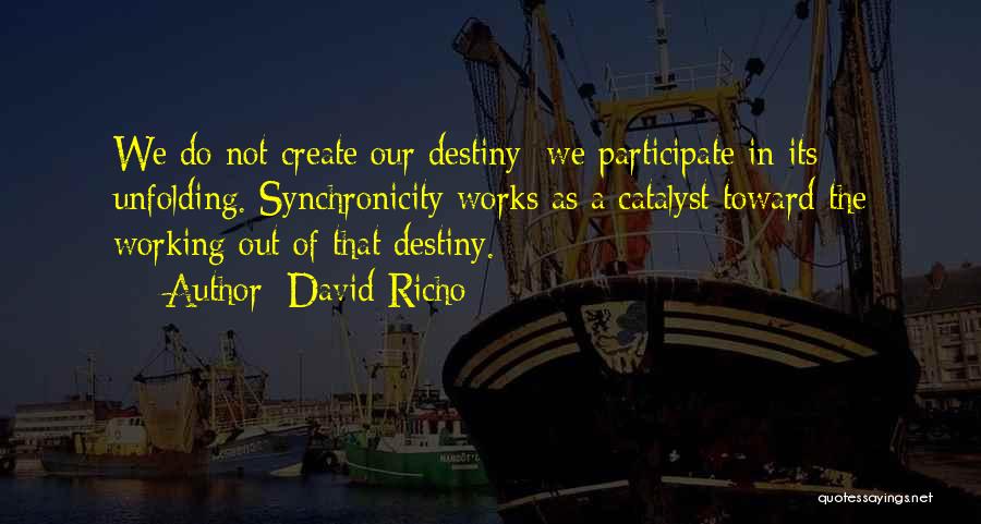 David Richo Quotes: We Do Not Create Our Destiny; We Participate In Its Unfolding. Synchronicity Works As A Catalyst Toward The Working Out