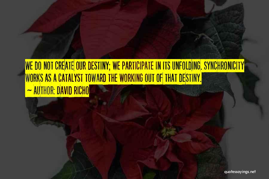 David Richo Quotes: We Do Not Create Our Destiny; We Participate In Its Unfolding. Synchronicity Works As A Catalyst Toward The Working Out