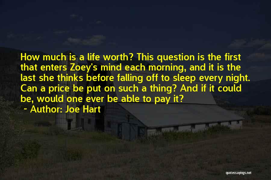 Joe Hart Quotes: How Much Is A Life Worth? This Question Is The First That Enters Zoey's Mind Each Morning, And It Is