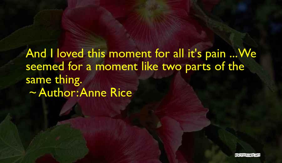 Anne Rice Quotes: And I Loved This Moment For All It's Pain ... We Seemed For A Moment Like Two Parts Of The