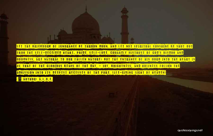 A.L.O.E. Quotes: Let The Brickwork Of Ignorance Be Thrown Down, And Let Not Spiritual Sunshine Be Shut Out From The Self-deceived Heart.