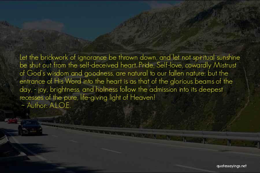 A.L.O.E. Quotes: Let The Brickwork Of Ignorance Be Thrown Down, And Let Not Spiritual Sunshine Be Shut Out From The Self-deceived Heart.