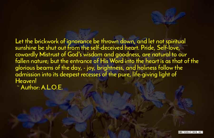 A.L.O.E. Quotes: Let The Brickwork Of Ignorance Be Thrown Down, And Let Not Spiritual Sunshine Be Shut Out From The Self-deceived Heart.