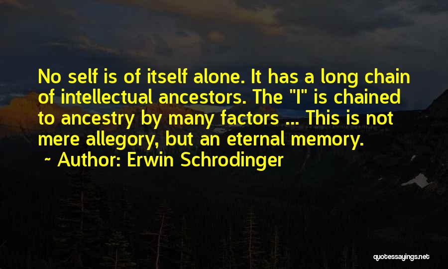 Erwin Schrodinger Quotes: No Self Is Of Itself Alone. It Has A Long Chain Of Intellectual Ancestors. The I Is Chained To Ancestry