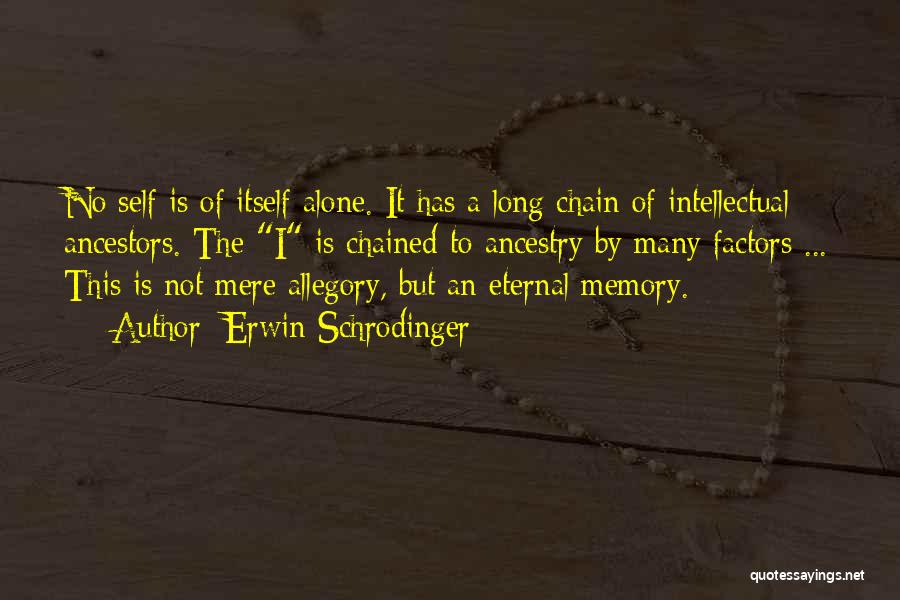 Erwin Schrodinger Quotes: No Self Is Of Itself Alone. It Has A Long Chain Of Intellectual Ancestors. The I Is Chained To Ancestry