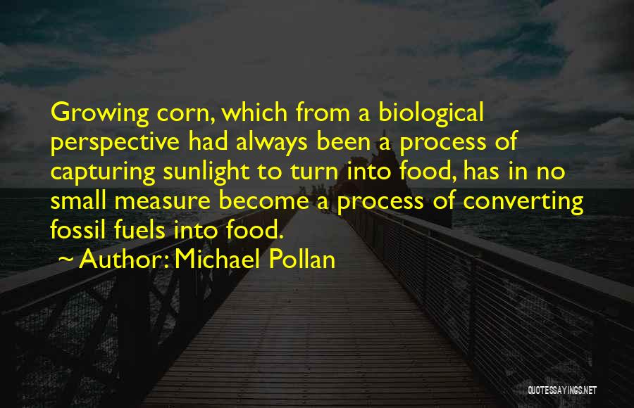 Michael Pollan Quotes: Growing Corn, Which From A Biological Perspective Had Always Been A Process Of Capturing Sunlight To Turn Into Food, Has