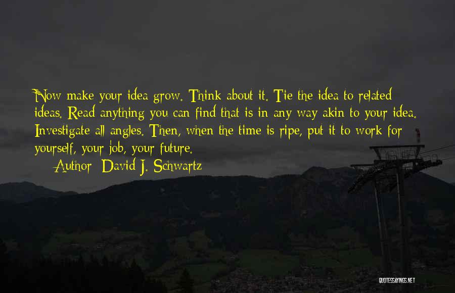 David J. Schwartz Quotes: Now Make Your Idea Grow. Think About It. Tie The Idea To Related Ideas. Read Anything You Can Find That