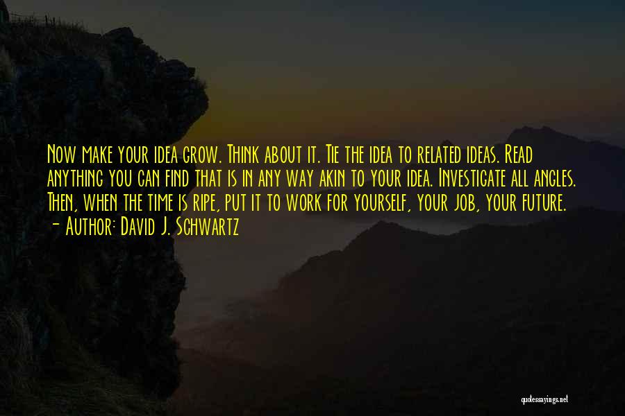 David J. Schwartz Quotes: Now Make Your Idea Grow. Think About It. Tie The Idea To Related Ideas. Read Anything You Can Find That