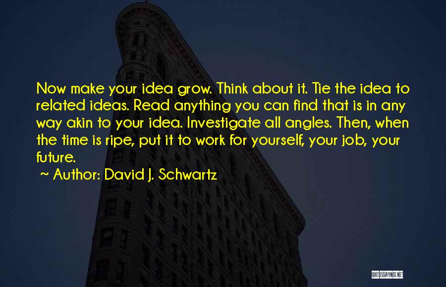 David J. Schwartz Quotes: Now Make Your Idea Grow. Think About It. Tie The Idea To Related Ideas. Read Anything You Can Find That