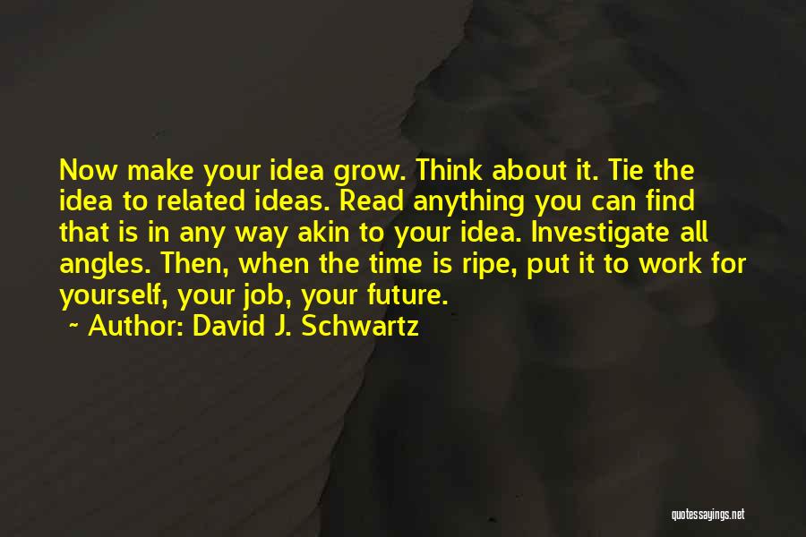 David J. Schwartz Quotes: Now Make Your Idea Grow. Think About It. Tie The Idea To Related Ideas. Read Anything You Can Find That