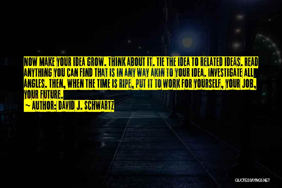 David J. Schwartz Quotes: Now Make Your Idea Grow. Think About It. Tie The Idea To Related Ideas. Read Anything You Can Find That