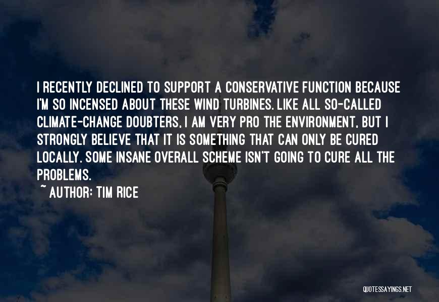 Tim Rice Quotes: I Recently Declined To Support A Conservative Function Because I'm So Incensed About These Wind Turbines. Like All So-called Climate-change