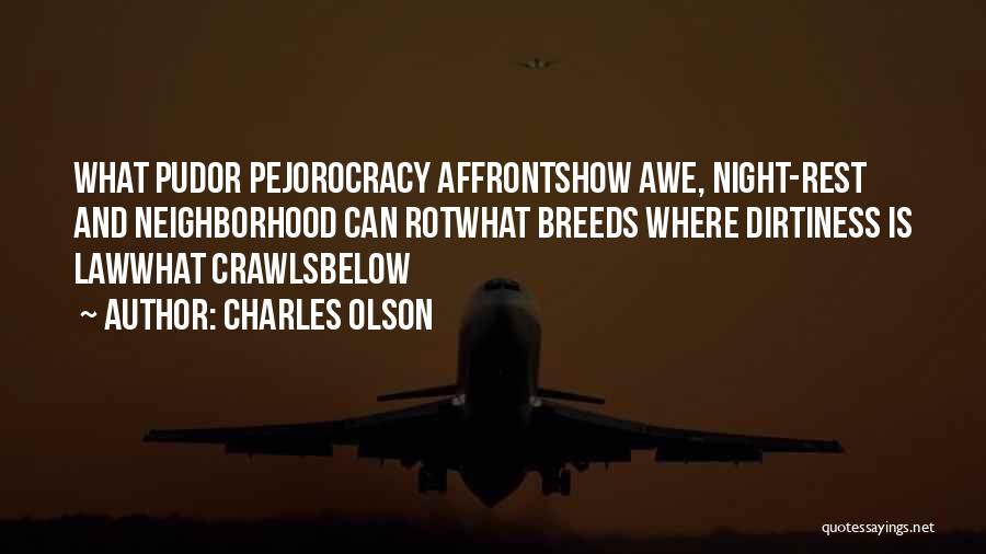 Charles Olson Quotes: What Pudor Pejorocracy Affrontshow Awe, Night-rest And Neighborhood Can Rotwhat Breeds Where Dirtiness Is Lawwhat Crawlsbelow