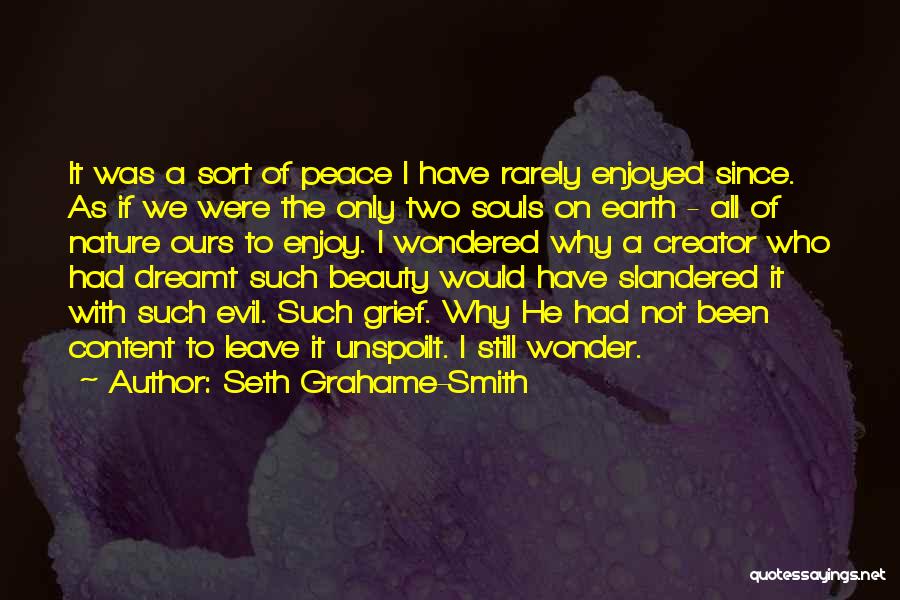 Seth Grahame-Smith Quotes: It Was A Sort Of Peace I Have Rarely Enjoyed Since. As If We Were The Only Two Souls On