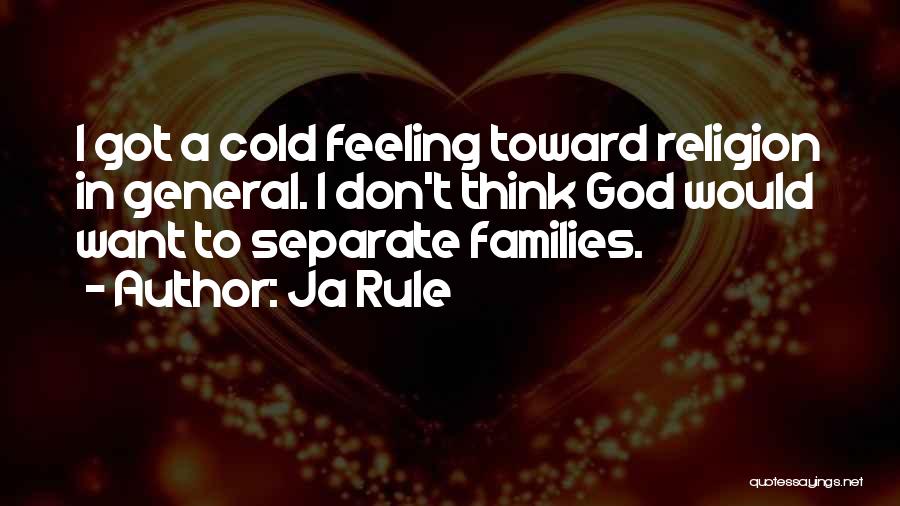 Ja Rule Quotes: I Got A Cold Feeling Toward Religion In General. I Don't Think God Would Want To Separate Families.