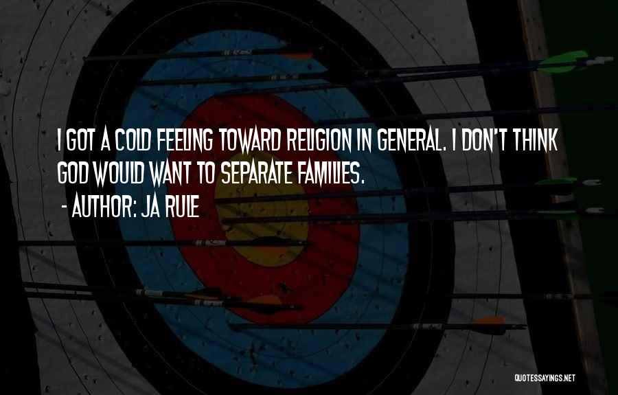 Ja Rule Quotes: I Got A Cold Feeling Toward Religion In General. I Don't Think God Would Want To Separate Families.